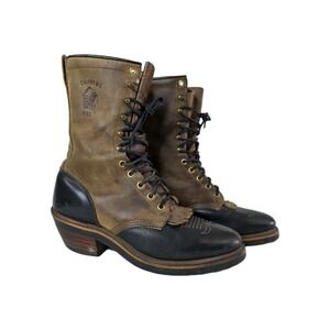 Distressed USA VINTAGECHIPPEWA BROWN‎ LEATHER MOUNTAINEER LOGGER BOOTS 8.5 D